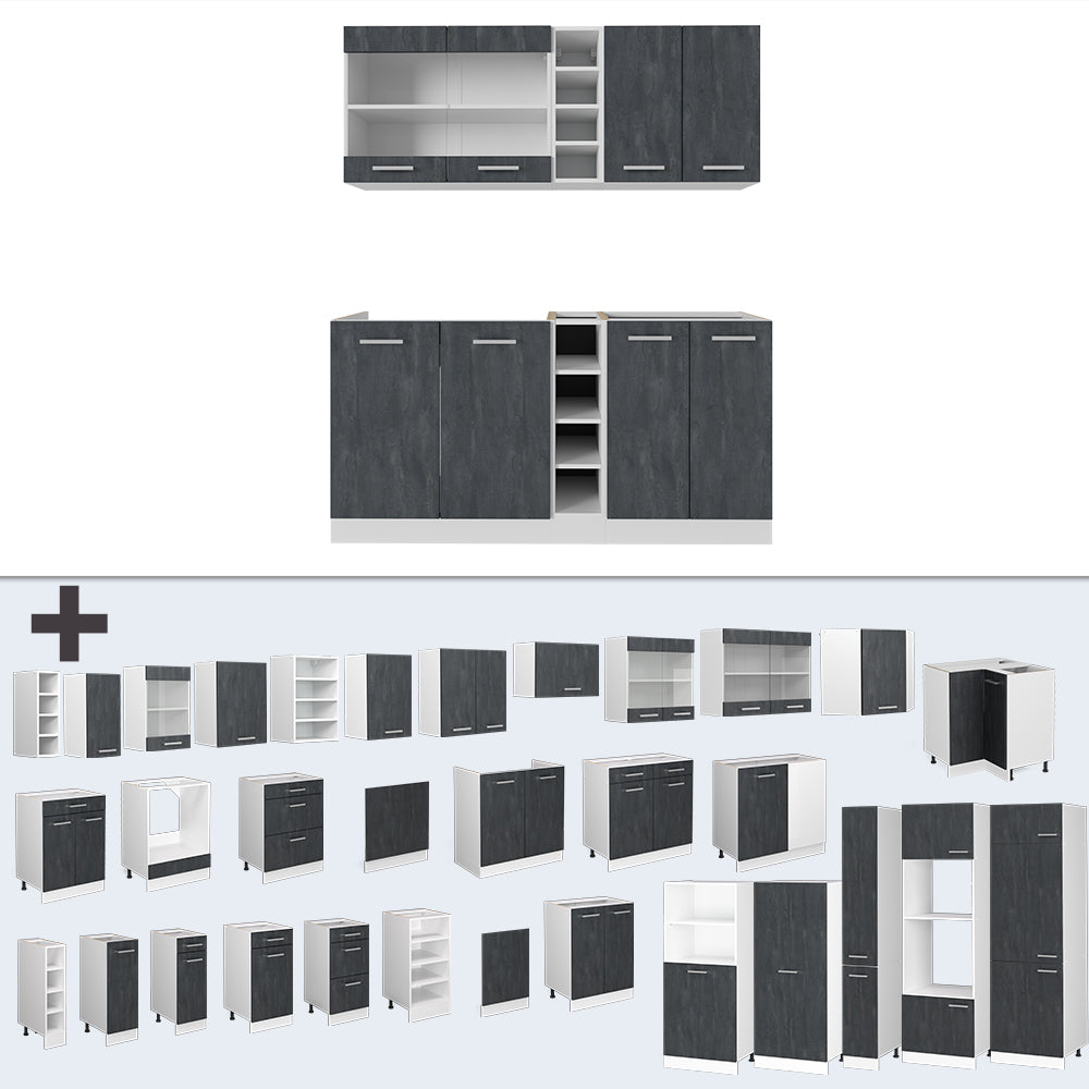 Vicco Cucina completa Nero cemento/bianco 160 cm PL Rovere