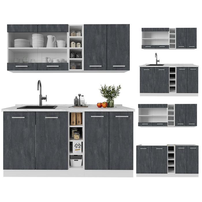 Vicco Cucina completa Nero cemento/bianco 160 cm senza piano di lavoro