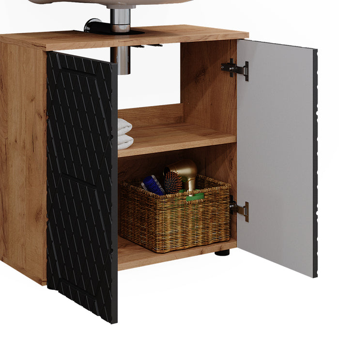 Vicco Set mobili bagno Antracite a righe 4 pezzi, con colonna