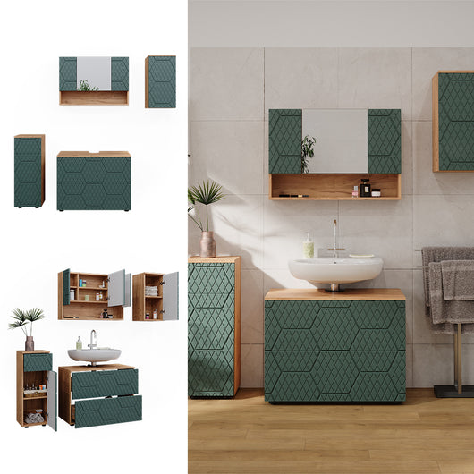 Vicco Set mobili bagno Quercia verde/oro 4 parti