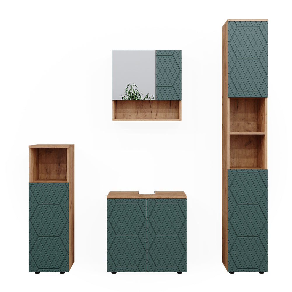 Vicco Set mobili bagno Quercia verde/oro 4 pezzi, con colonna