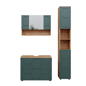 Vicco Set mobili bagno Quercia verde/oro 3 pezzi, con mobile a specchio 80 cm