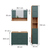 Vicco Set mobili bagno Quercia verde/oro 3 pezzi, con mobile a specchio 80 cm
