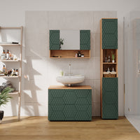 Vicco Set mobili bagno Quercia verde/oro 3 pezzi, con mobile a specchio 80 cm