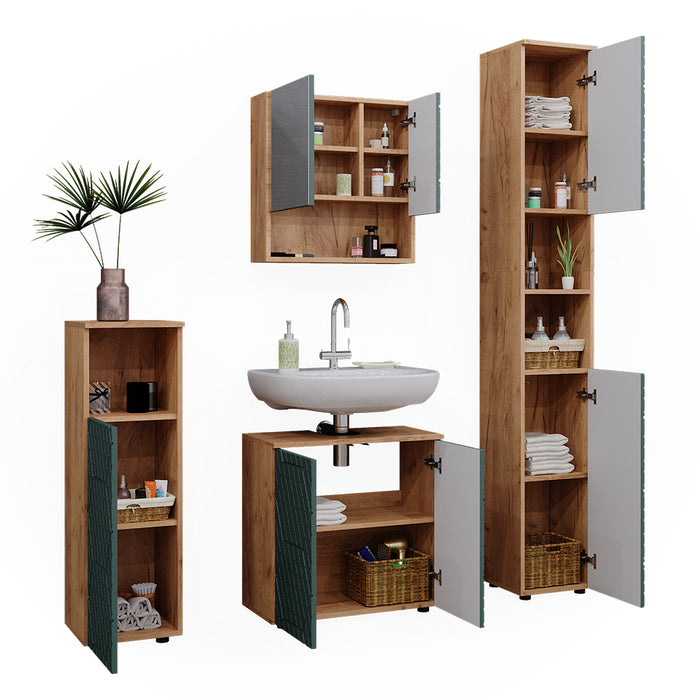 Vicco Set mobili bagno Quercia verde/oro 4 pezzi, con colonna