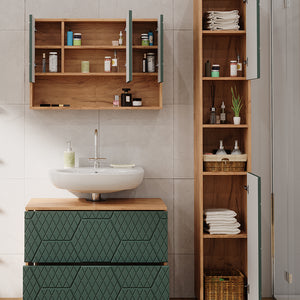 Vicco Set mobili bagno Quercia verde/oro 3 pezzi, con mobile a specchio 80 cm