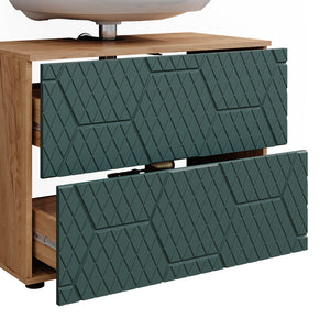 Vicco Set mobili bagno Quercia verde/oro 3 pezzi, con mobile a specchio 80 cm