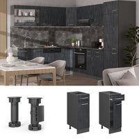 Vicco Mobiletto base per cucina Calcestruzzo nero 30 cm PL Rovere