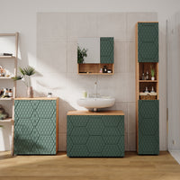 Vicco Set mobili bagno Quercia verde/oro 4 pezzi, con cassettiera e mobile midi