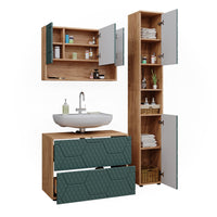 Vicco Set mobili bagno Quercia verde/oro 3 pezzi, con mobile a specchio 80 cm