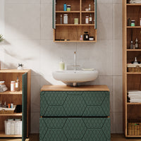 Vicco Set mobili bagno Quercia verde/oro 4 pezzi, con cassettiera e mobile midi