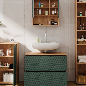 Vicco Set mobili bagno Quercia verde/oro 4 pezzi, con cassettiera e mobile midi