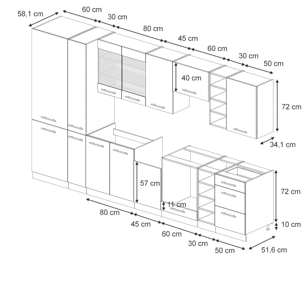 Vicco Cucina componibile Blu scuro lucido/bianco 355 cm , PL Marmo