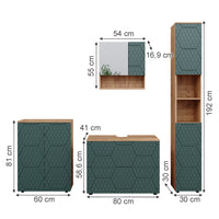 Vicco Set mobili bagno Quercia verde/oro 4 pezzi, con cassettiera e mobile midi