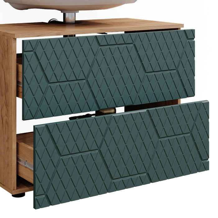 Vicco Set mobili bagno Quercia verde/oro 4 pezzi, con cassettiera e mobile midi