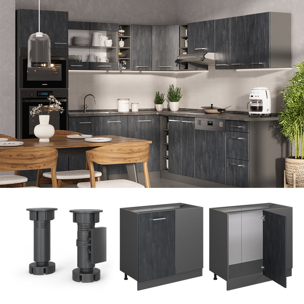 Vicco Mobile ad angolo cucina Calcestruzzo nero 86 cm senza piano di lavoro