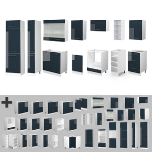 Vicco Cucina componibile Blu scuro lucido/bianco 355 cm , PL Rovere