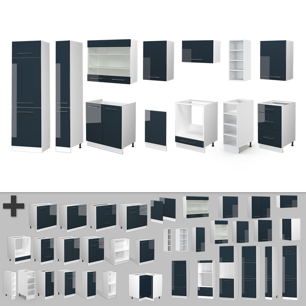 Vicco Cucina componibile Blu scuro lucido/bianco 355 cm , PL Marmo