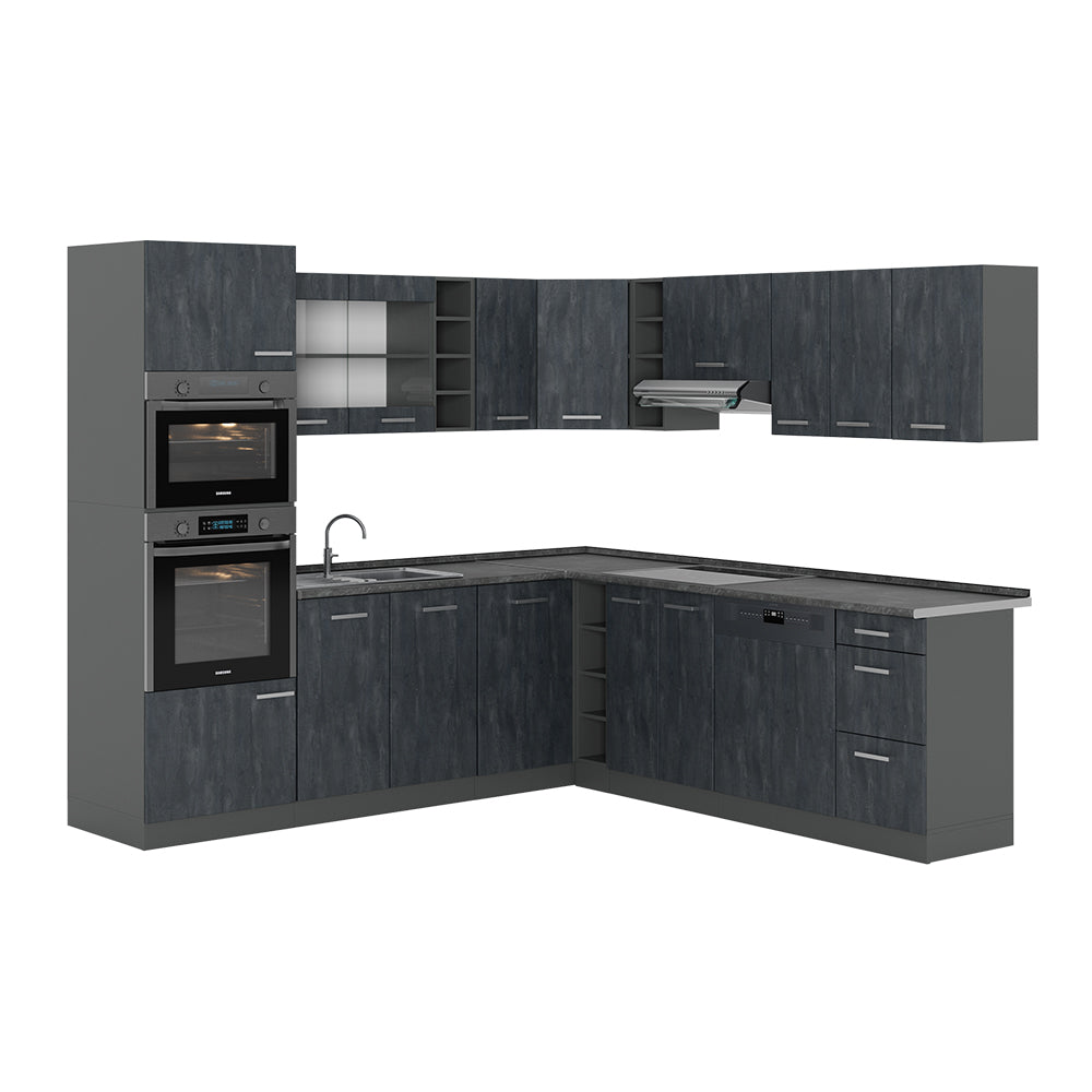 Vicco Cucina angolare completa Calcestruzzo nero/antracite 237 x 247 cm PL Antracite