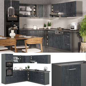 Vicco Cucina angolare completa Calcestruzzo nero/antracite 237 x 247 cm PT Rovere