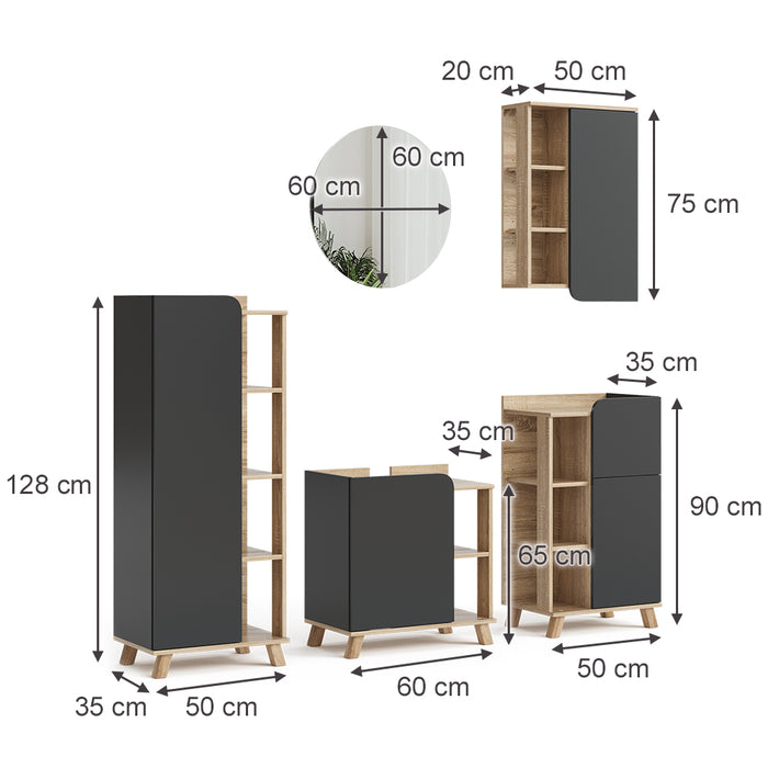 Vicco Set di mobili da bagno Antracite 5 parti