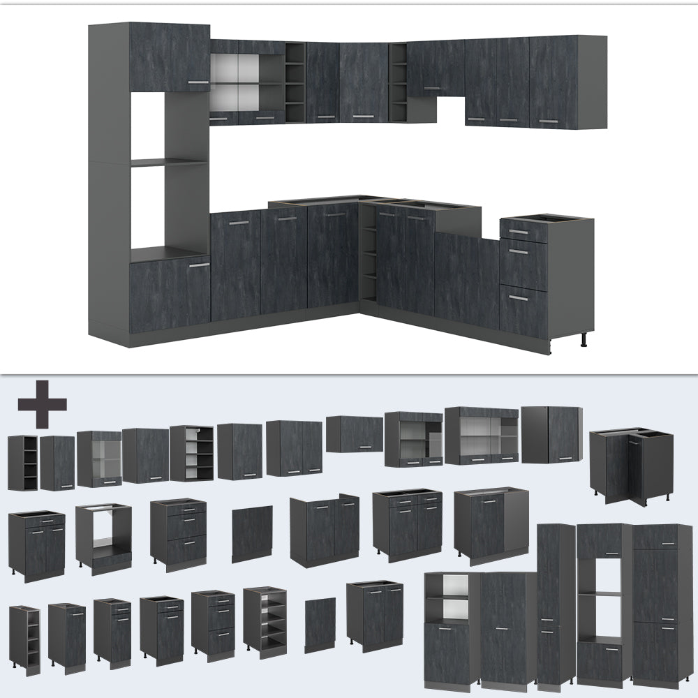 Vicco Cucina angolare completa Calcestruzzo nero/antracite 237 x 247 cm PL Marmo