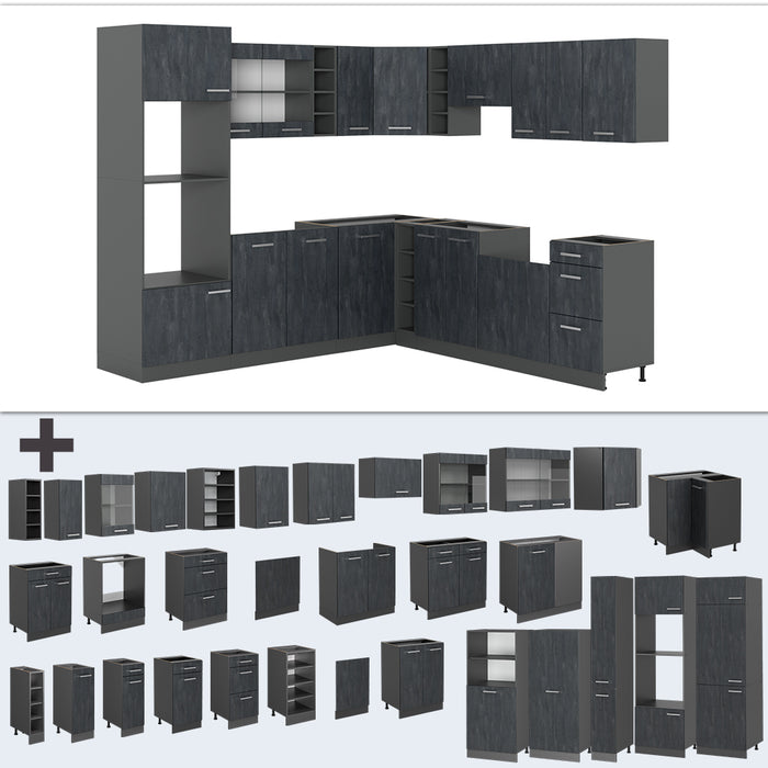 Vicco Cucina angolare completa Calcestruzzo nero/antracite 237 x 247 cm PL Marmo