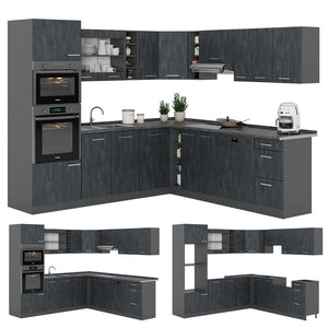 Vicco Cucina angolare completa Calcestruzzo nero/antracite 237 x 247 cm senza piano di lavoro