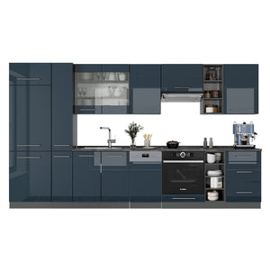 Vicco Cucina componibile Blu scuro lucido/antracite 355 cm , PL Marmo