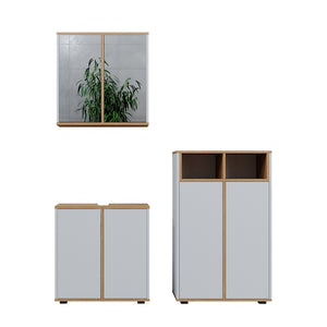 Vicco Set mobili bagno Bianco/Artisan 3 parti, unità midi con 2 porte