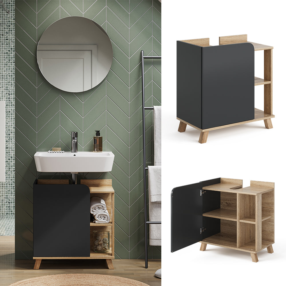 Vicco Mobiletto per lavabo Antracite 60 x 65 cm con porta e vani aperti