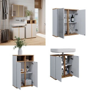 Vicco Set mobili bagno Bianco/Artisan 3 parti, unità midi con 2 porte