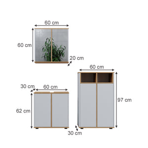 Vicco Set mobili bagno Bianco/Artisan 3 parti, unità midi con 2 porte