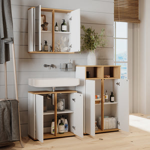 Vicco Set mobili bagno Bianco/Artisan 3 parti, unità midi con 2 porte