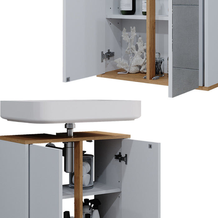 Vicco Set mobili bagno Bianco/Artisan 3 parti, unità midi con 2 porte