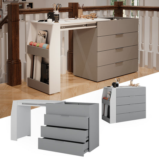 Vicco Tavolo per l'artigianato Grigio 95.5 x 80 cm pieghevole, 4 cassetti