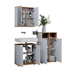 Vicco Set mobili bagno Bianco/Artisan 3 parti, unità midi con 2 porte