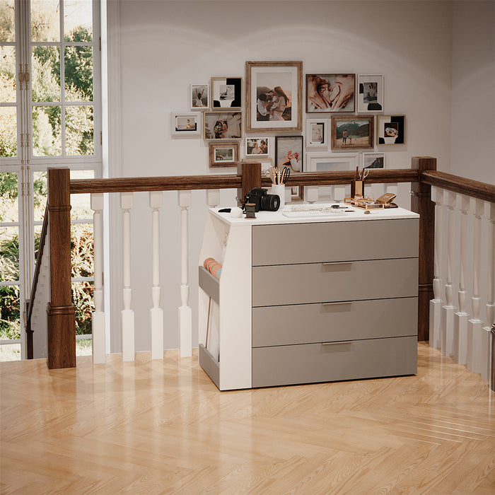 Vicco Tavolo per l'artigianato Grigio 95.5 x 80 cm pieghevole, 4 cassetti