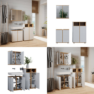 Vicco Set mobili bagno Bianco/Artisan 3 parti, unità midi con 2 porte