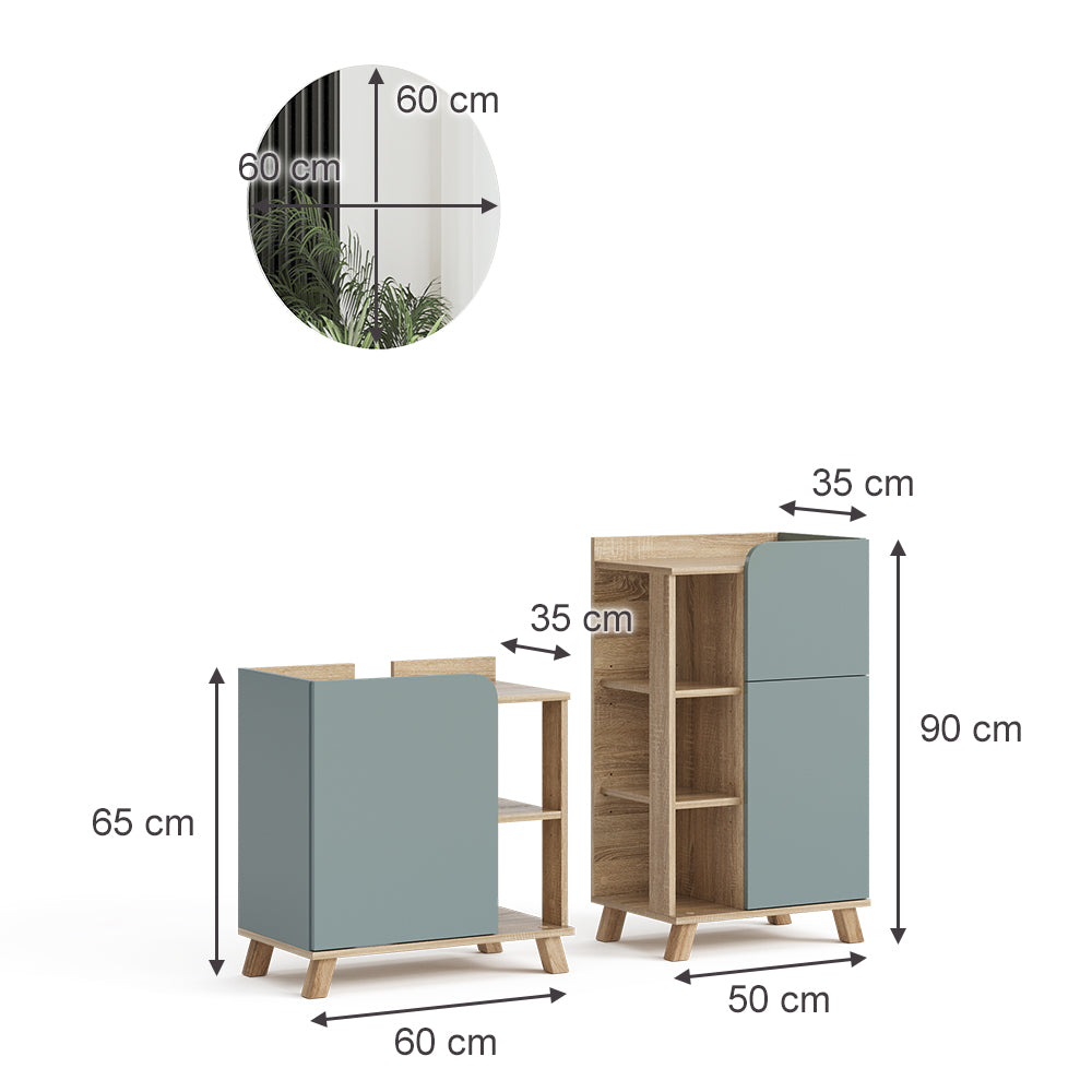 Vicco Set di mobili da bagno Grigio-blu 3 pezzi, con cabinet midi