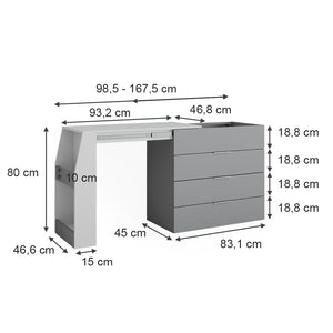 Vicco Tavolo per l'artigianato Grigio 95.5 x 80 cm pieghevole, 4 cassetti