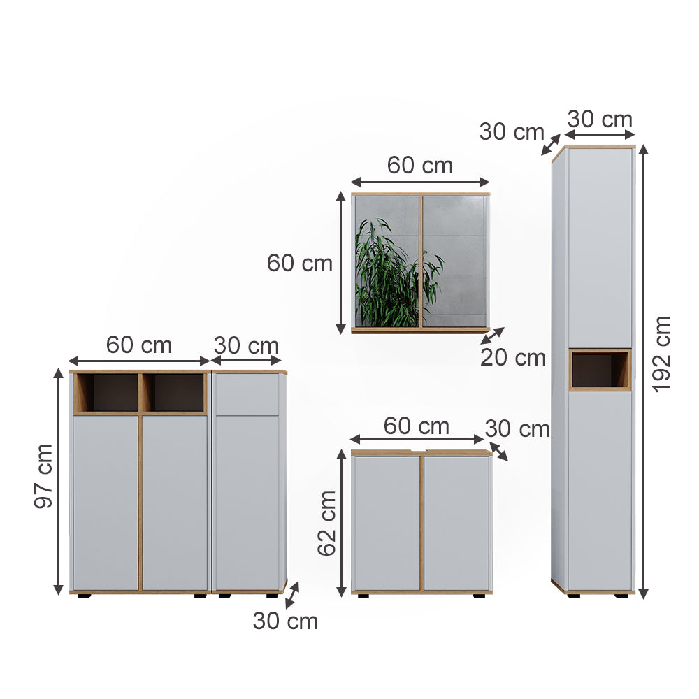 Vicco Set mobili bagno Bianco/Artisan 5 parti