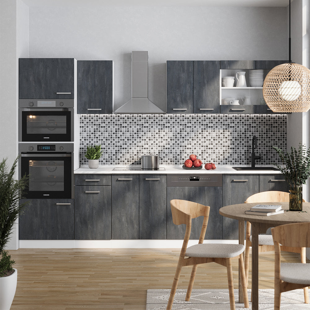 Vicco Cucina componibile Nero cemento/bianco 300 cm PL Rovere