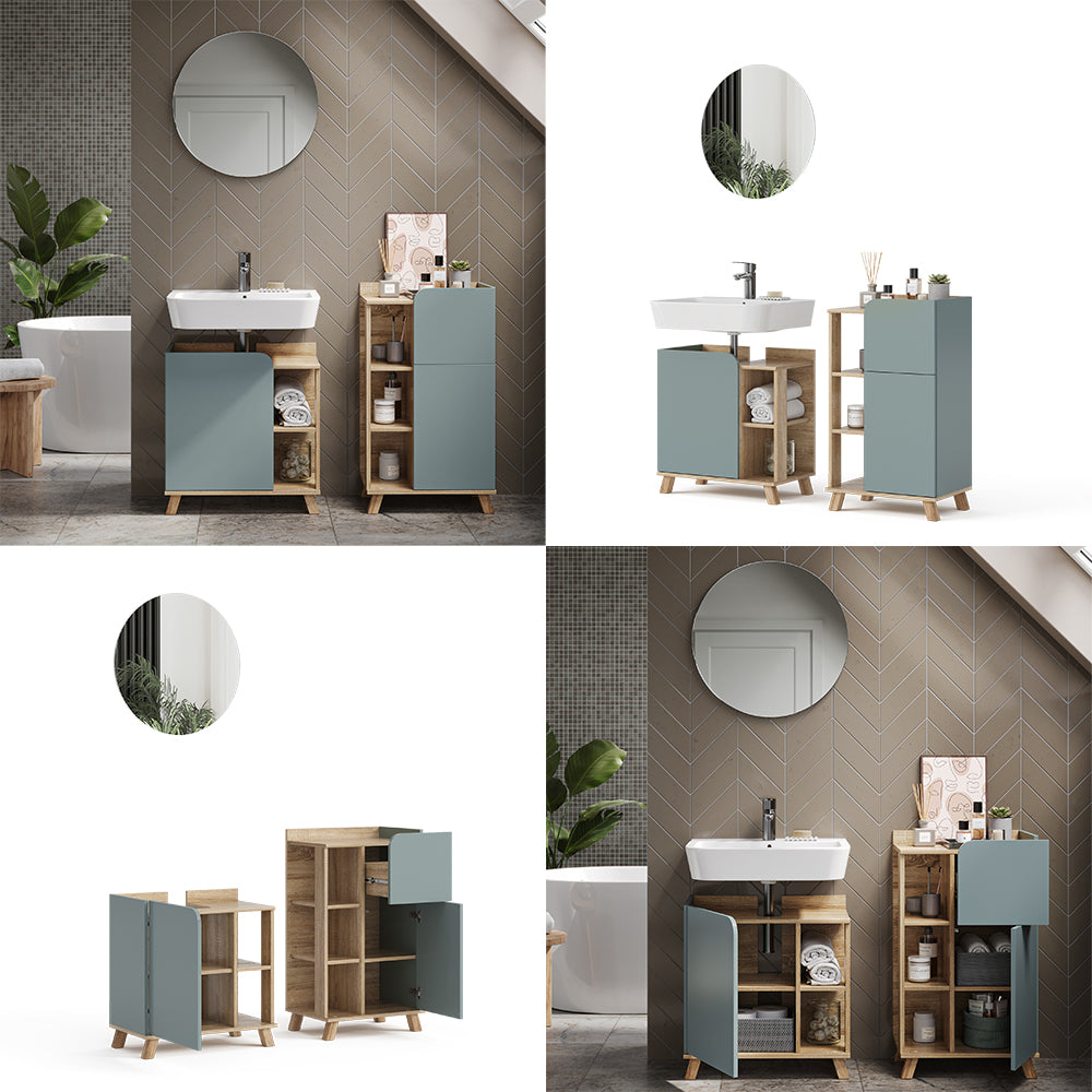 Vicco Set di mobili da bagno Grigio-blu 3 pezzi, con cabinet midi