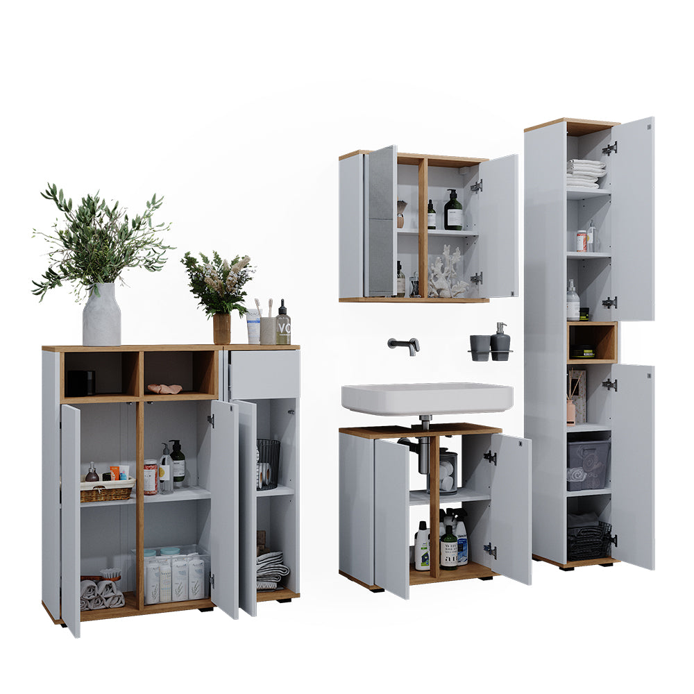 Vicco Set mobili bagno Bianco/Artisan 5 parti