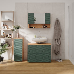 Vicco Set mobili bagno Quercia verde/oro 3 pezzi, con cassettiera e mobile midi