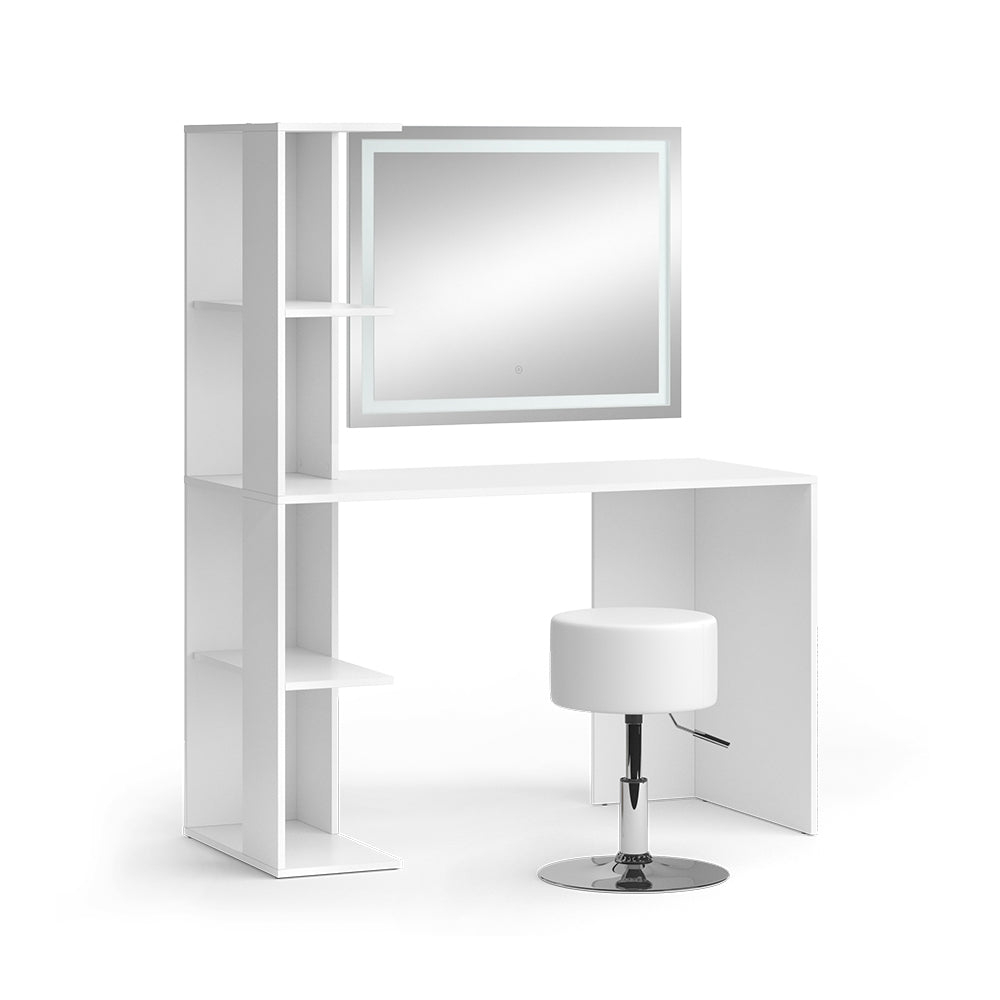 Vicco Tavolo da toilette Bianco 122.2 cm con illuminazione e sgabello