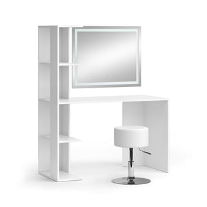 Vicco Tavolo da toilette Bianco 122.2 cm con illuminazione e sgabello
