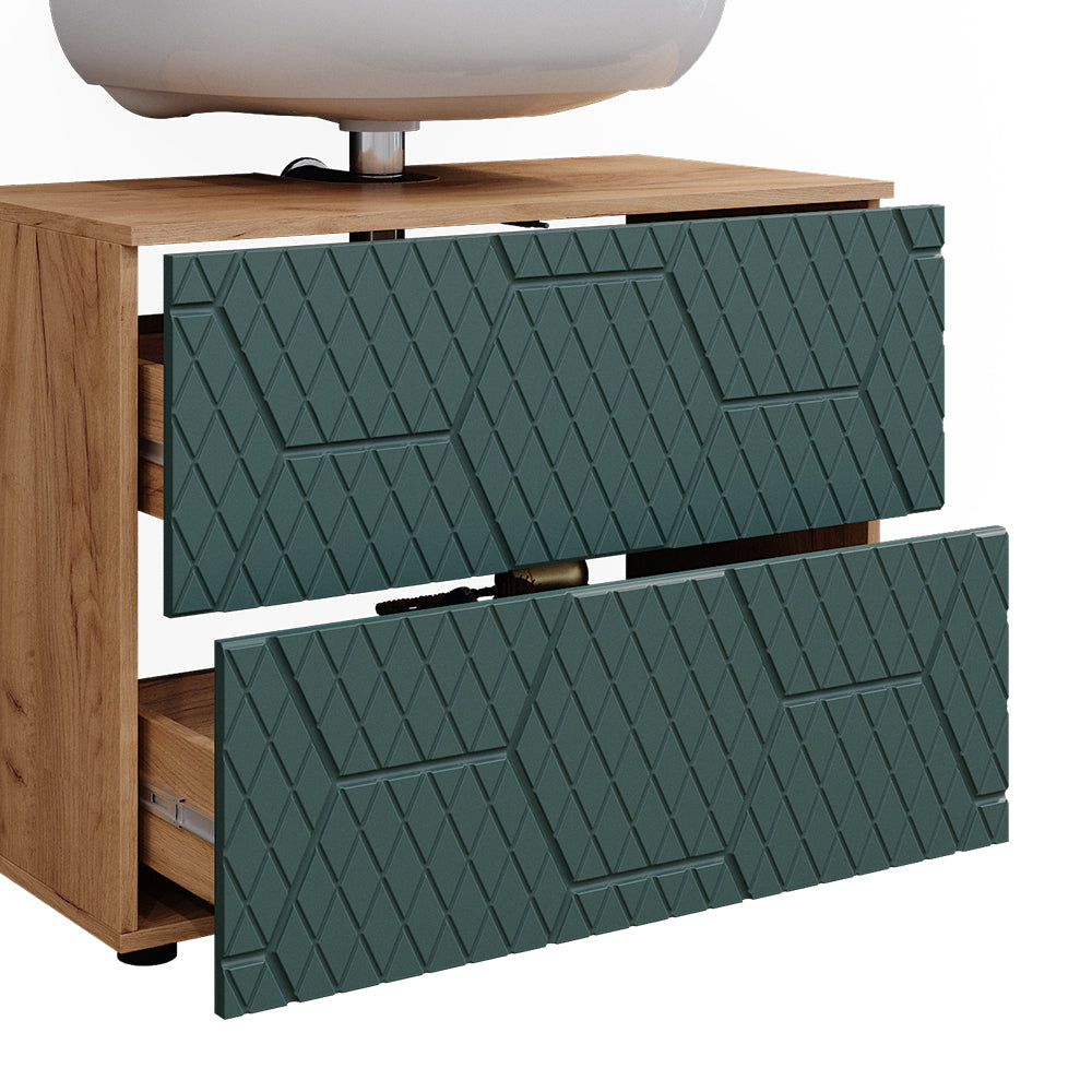 Vicco Set mobili bagno Quercia verde/oro 3 pezzi, con cassettiera e mobile midi