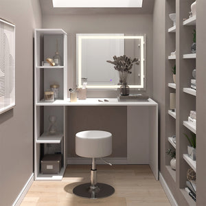 Vicco Tavolo da toilette Bianco 122.2 cm con illuminazione e sgabello